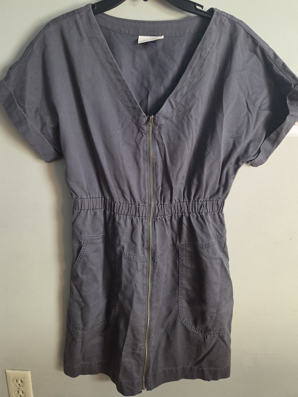 Universal Thread Women's Small Gray Short Sleeve Zip Up Utility Mini Dress
